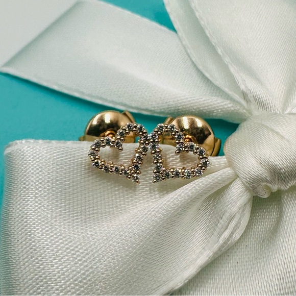 Tiffany & Co. .13 Diamond 18K Rose Gold Heart Earrings with Box - Picture 5 of 13